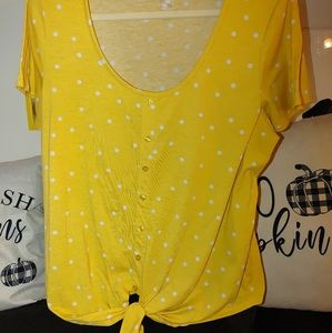 SO Yellow and White Polka Dot Tie Top